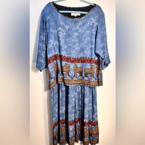 Vintage Platinum by Dorothy Schoelen boho animal print shoulder pads maxi dress